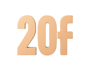 Wooden 20 and f on white background for design, cut out