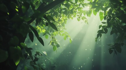 Forest Scene with Sunlight and Lush Leaves