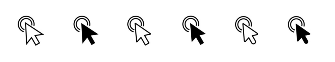 Cursor icons set in hand, arrow and mouse forms, mouse click cursor set, arrow and hand pointer - vector. click cursor computer