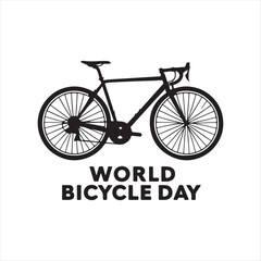 World Bicycle Day Vector Illustration,Minimalist World Bicycle Day Design,Bicycle Silhouette with Text for Bicycle Day,Cycling Celebration Vector for World Bicycle Day,Modern Bicycle Day Poster Design