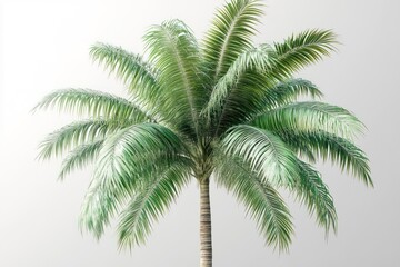 Tall coconut palm tree with lush green fronds, isolated on transparent background
