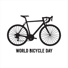 World Bicycle Day Vector Illustration,Minimalist World Bicycle Day Design,Bicycle Silhouette with Text for Bicycle Day,Cycling Celebration Vector for World Bicycle Day,Modern Bicycle Day Poster Design