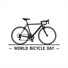 World Bicycle Day Vector Illustration,Minimalist World Bicycle Day Design,Bicycle Silhouette with Text for Bicycle Day,Cycling Celebration Vector for World Bicycle Day,Modern Bicycle Day Poster Design