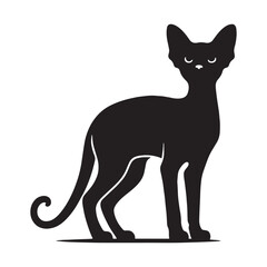 Sleek Devon Rex silhouette, capturing the essence of feline poise - Devon Rex illustration - Devon Rex vector - cat silhouette

