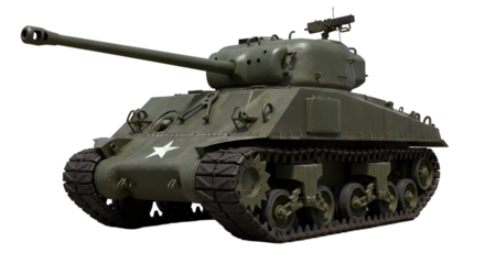 A military tank with a long barrel and a white star on the side view