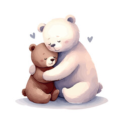bears hugging watercolor illustration . forest animals watercolor mother's day