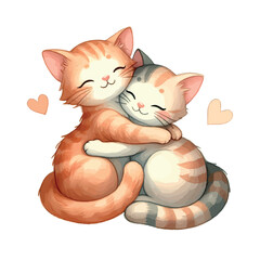 Fototapeta premium cute watercolor illustration of cats . cats hugging illustration of lovers