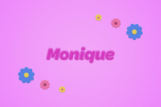 Monique female girl name illustration in pink with blossoms, flowers