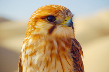 Majestic close-up of a brown falcon with detailed plumage in natural habitat