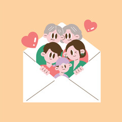 Family in an envelope cute illustration