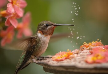 Fototapeta premium Bird Drinking Water From A Flower