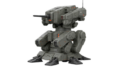 A futuristic gray turret weapon system on a black background image