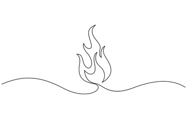 Continuous one line drawing of fire flames design. Fire in single line draw illustration, Minimalist continuous one line drawing of a flame icon for heat, Fire, and energy concept design.