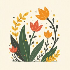 "Lush Spring Bouquet: A Colorful Vector Set with Tulips and Foliage"