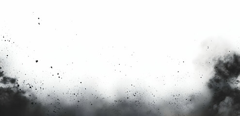 Abstract white background with black particles and dust flying around