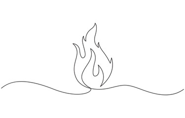Continuous one line drawing of fire flames design. Fire in single line draw illustration, Minimalist continuous one line drawing of a flame icon for heat, Fire, and energy concept design.