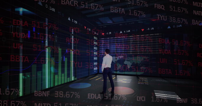 Image of financial data processing over businessman - Powered by Adobe