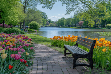 A scenic view of St. Joseph, Michigan, charming and peaceful, lakeside setting
