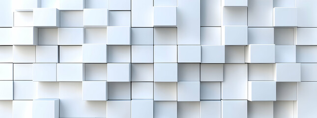Abstract white background with a geometric squares pattern, a 3D rendering illustration of square blocks arranged in vertical lines