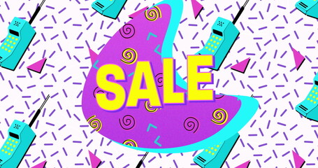 Image of flash sale text in yellow letters over brightly coloured retro pattern