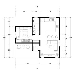 Black and White floor plan of a modern unfurnished house for your design. Suburban house vector blueprint. Architectural background.
