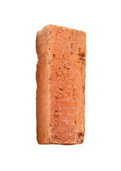 Side view of single cracked old red or orange brick isolated with clipping path in png file format