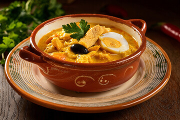 Aji de Gallina Cremoso en Plato Precolombino