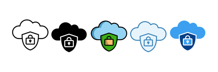 Cloud Security  Icon Set Multiple Style Collection