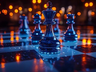 Business Chess Tournament with Glowing Pieces