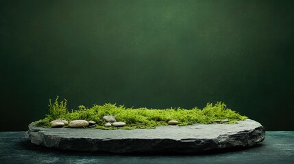 Fototapeta premium Stone podium with moss for product display natural beauty presentation