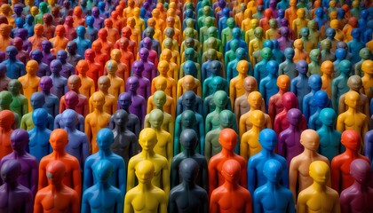 Fototapeta premium Colorful Crowd, Diversity and Unity, A multitude of colorful figures representing diversity and unity.