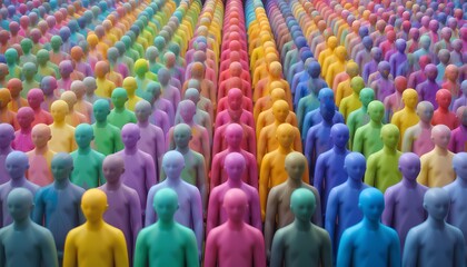 Obraz premium Colorful Crowd, Diversity and Unity, Multitude of colorful figures representing diversity and unity.