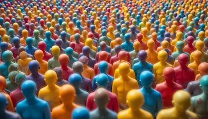 Obraz premium Colorful Crowd, Diversity and Unity, A multitude of colorful figures representing diversity and unity.