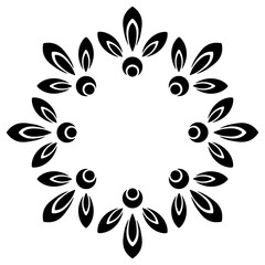 Vector stencils with abstract flower pattern. Round ethnic ornament. Black simple flowers on white background. Monochrome folklore plant background. Decorative floral design for laser cut