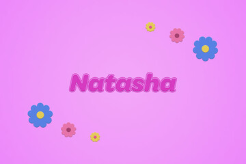 Natasha female girl name illustration in pink with blossoms, flowers