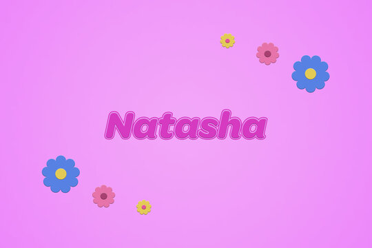 Natasha female girl name illustration in pink with blossoms, flowers