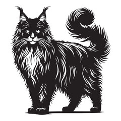 Obraz premium Whimsical Maine Coon silhouette, showcasing its playful charm - Maine Coon illustration - Maine Coon vector - cat silhouette