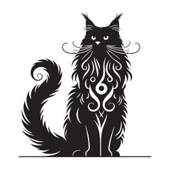 Wild-inspired Maine Coon silhouette, echoing its rugged origins - Maine Coon illustration - Maine Coon vector - cat silhouette

