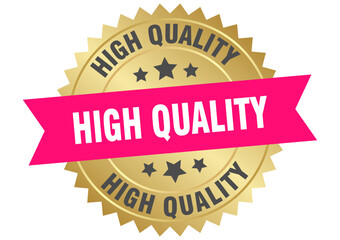 high quality. high quality round pink and gold label isolated on transparent background