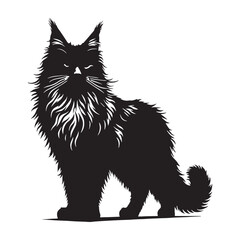 Charming Maine Coon silhouette, portraying the breed’s playful spirit - Maine Coon illustration - Maine Coon vector - cat silhouette

