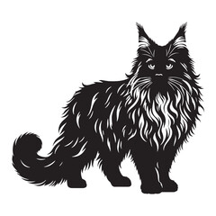 Dynamic Maine Coon silhouette, exuding grace and charm - Maine Coon illustration - Maine Coon vector - cat silhouette

