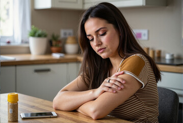 Young Woman Reflecting in a Kitchen with Phone and Spice Jar