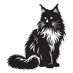 Regal Maine Coon silhouette, embodying strength and elegance - Maine Coon illustration - Maine Coon vector - cat silhouette

