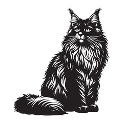 Majestic Maine Coon silhouette, a symbol of feline grandeur - Maine Coon illustration - Maine Coon vector - cat silhouette

