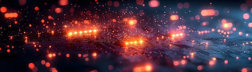 Fototapeta premium Vibrant cybersecurity network hub with encrypted data flows