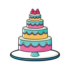 Wedding cake with heart and flower decorations on each tier vector illustration isolated on white background