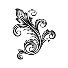 Whimsical floral tendril silhouette isolated on white background