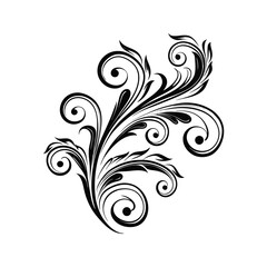 Whimsical floral swirl silhouette isolated on white background