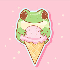 Frog and ice cream, vector illustration.