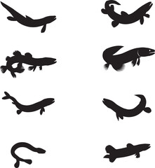 Silhouettes of Ancient Fish and Amphibian-like Creatures
